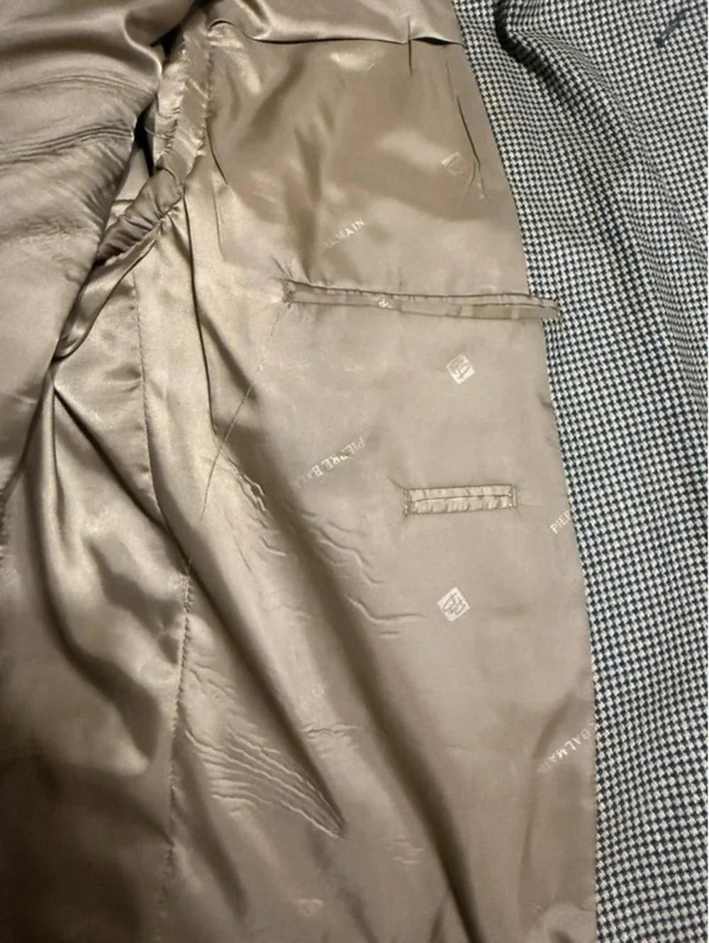 Vintage Pierre Balmain Double-Breasted Silk-Wool Houndstooth Blazer 44L